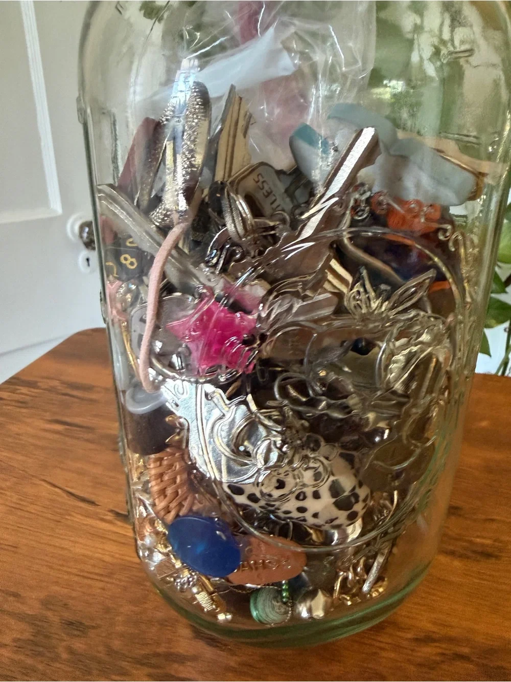 x-large mason jar of trinkets - metal toys, jewelry